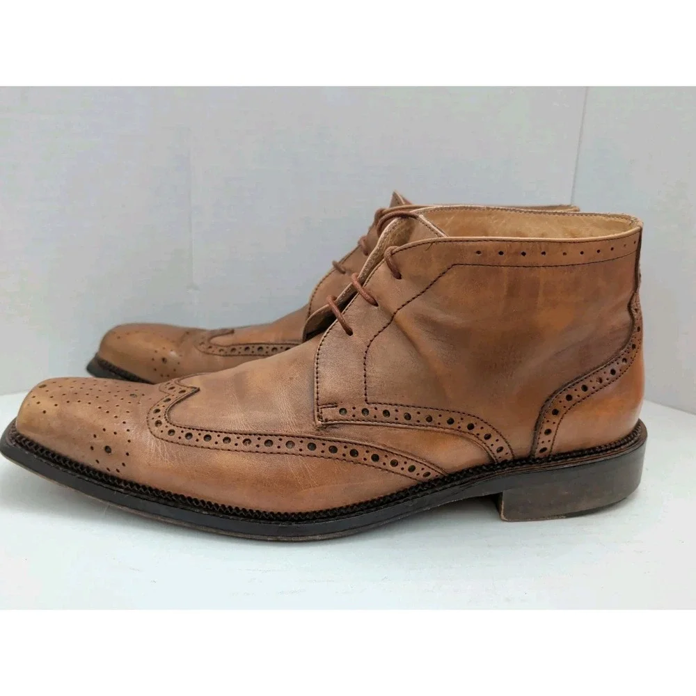 Mercanti Firoenti Wingtip Chukka Ankle Boot Brogue Sz 10.5M Brown Leather Italy